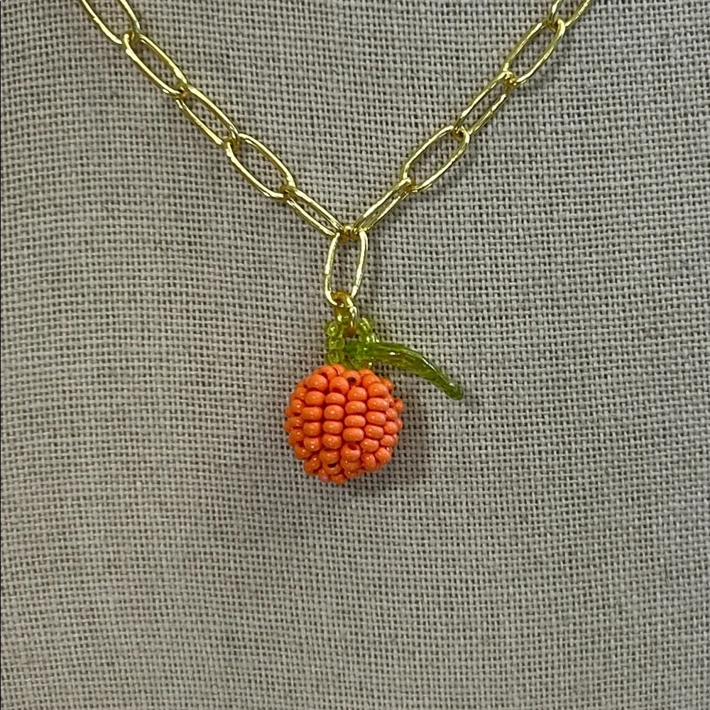 Madewell Gold Chain Necklace with Orange Beaded Pendant - Picture 2 of 5